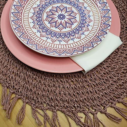 Charlo's Set of 4 Nude Folk Sustainable Rustic Chic Round Placemats 16