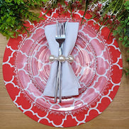 Conjunto de 4 Capas de Sousplat Redondas 35 cm de Diâmetro Arabesco Vermelho