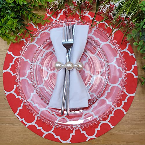 Conjunto de 4 Capas de Sousplat Redondas 35 cm de Diâmetro Arabesco Vermelho