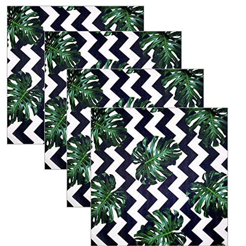 Guardanapos de Pano Charlo com Estampa de Folha Tropical Monstera Verde Chevron 4 Unidades 40 x 40 cm