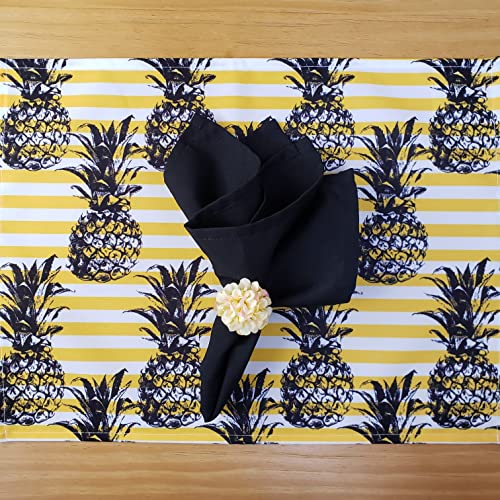 Conjunto de 4 Jogos Americanos Retangulares Impermeáveis Listrados Abacaxi 43 x 33 cm Amarelo