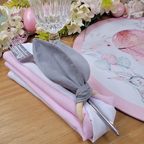 Maison Charlo | Conjunto de 4 Anéis de Guardanapo de Orelhas de Coelhinho Cinzas | Decorações de Páscoa para Mesa
