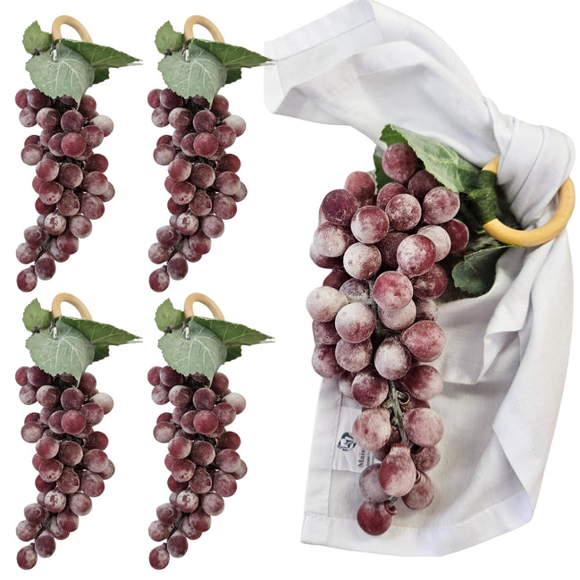 Conjunto de 4 anéis de guardanapo roxos de cacho de uva Prime para Ação de Graças, eventos, festas, casamentos