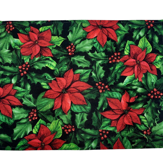 Set of 4 Placemats Christmas Flower Cloth Waterproof 17" by 13" - Red