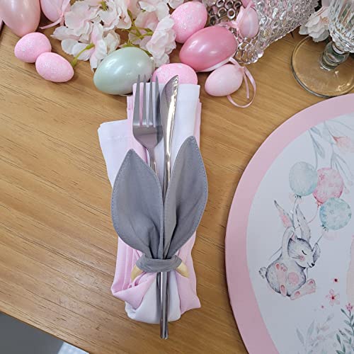 Maison Charlo | Conjunto de 4 Anéis de Guardanapo de Orelhas de Coelhinho Cinzas | Decorações de Páscoa para Mesa