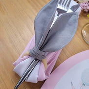 Maison Charlo | Conjunto de 4 Anéis de Guardanapo de Orelhas de Coelhinho Cinzas | Decorações de Páscoa para Mesa