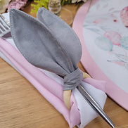 Maison Charlo | Conjunto de 4 Anéis de Guardanapo de Orelhas de Coelhinho Cinzas | Decorações de Páscoa para Mesa
