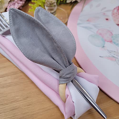 Maison Charlo | Conjunto de 4 Anéis de Guardanapo de Orelhas de Coelhinho Cinzas | Decorações de Páscoa para Mesa