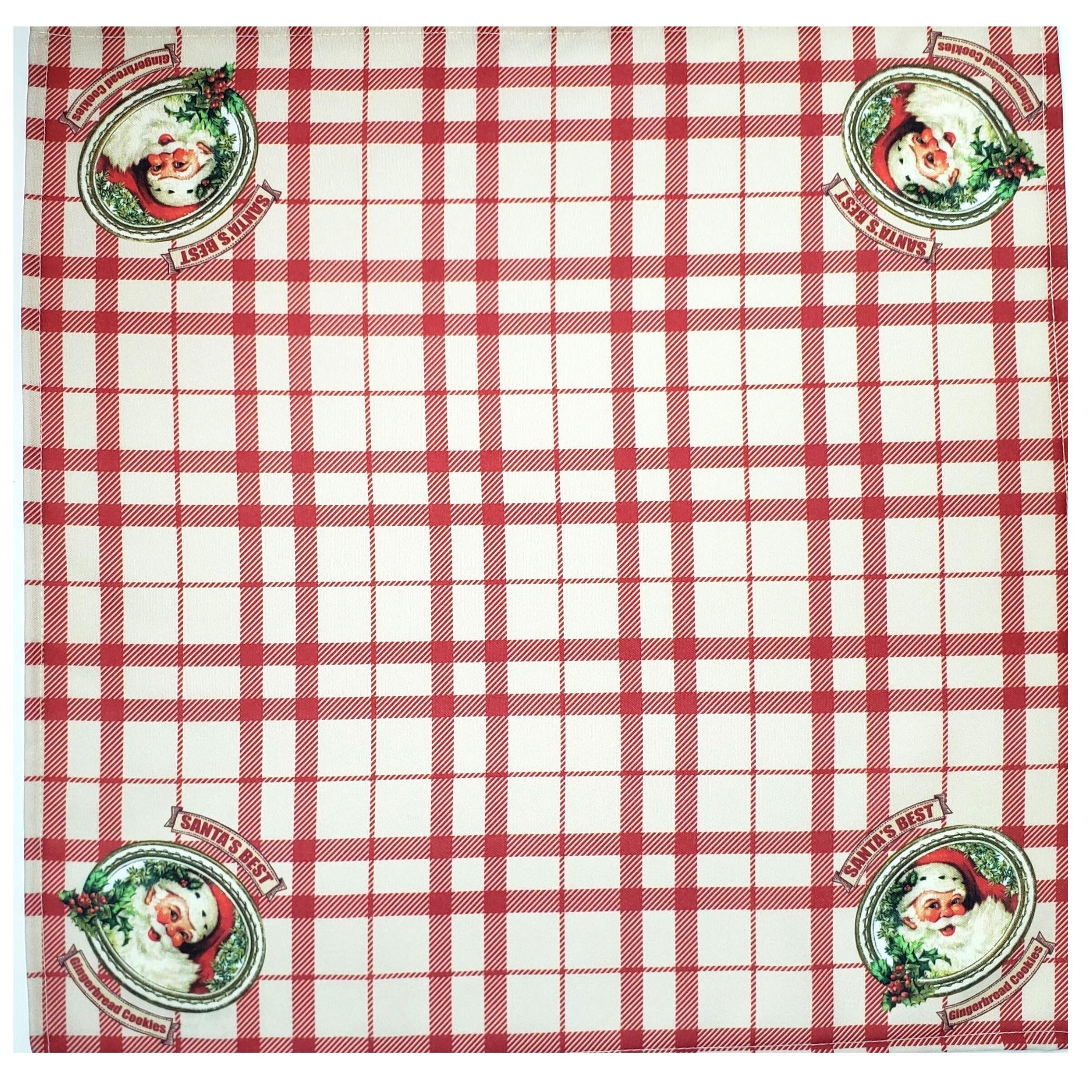 Charlo's Christmas Cloth Napkins Set of 4 Plaid Santa Claus Beige Red 16