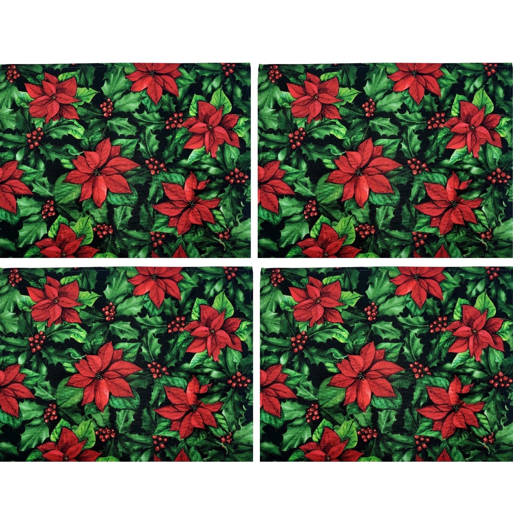 Set of 4 Placemats Christmas Flower Cloth Waterproof 17