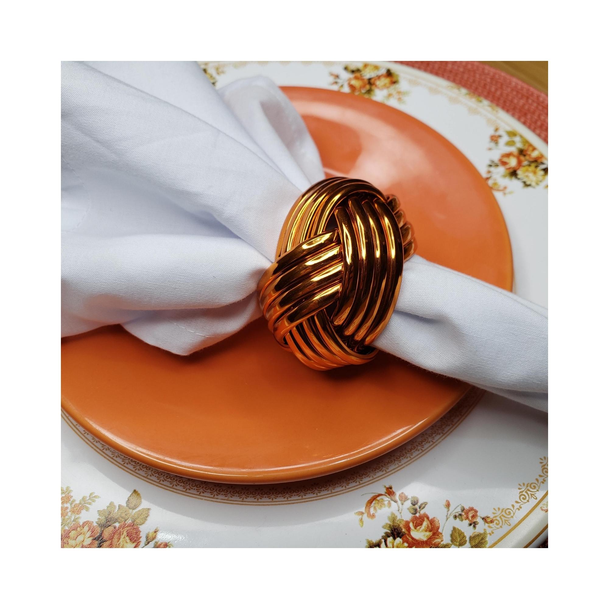 Maison Charlo | Conjunto com 4 Anéis de Guardanapo Trançados Rústicos Metálicos por Charlo - laranja, rosa para Dia das Mães, Presente, Aniversário