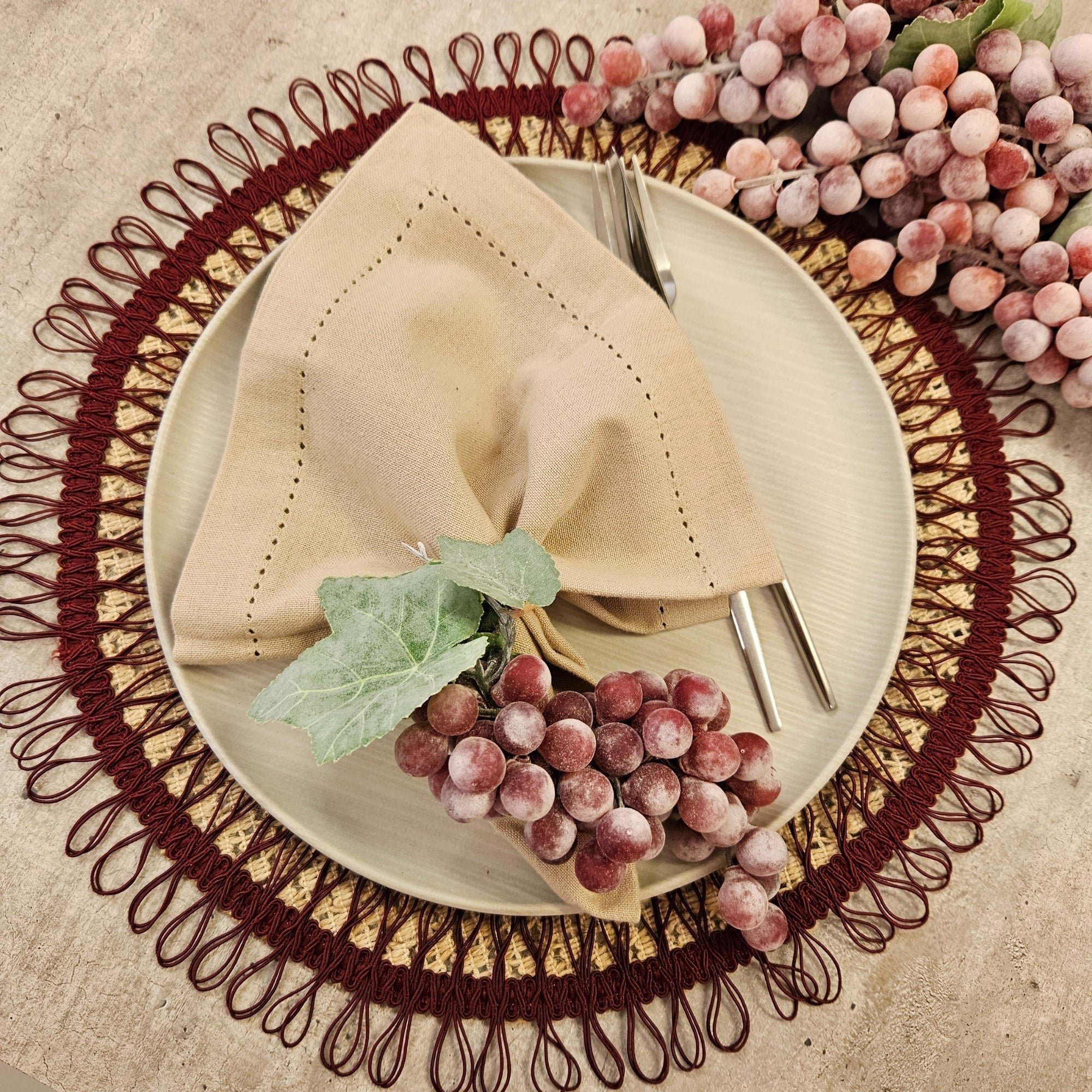 Conjunto de 4 anéis de guardanapo roxos de cacho de uva Prime para Ação de Graças, eventos, festas, casamentos
