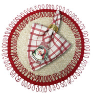 Charlo's Christmas Cloth Napkins Set of 4 Plaid Santa Claus Beige Red 16