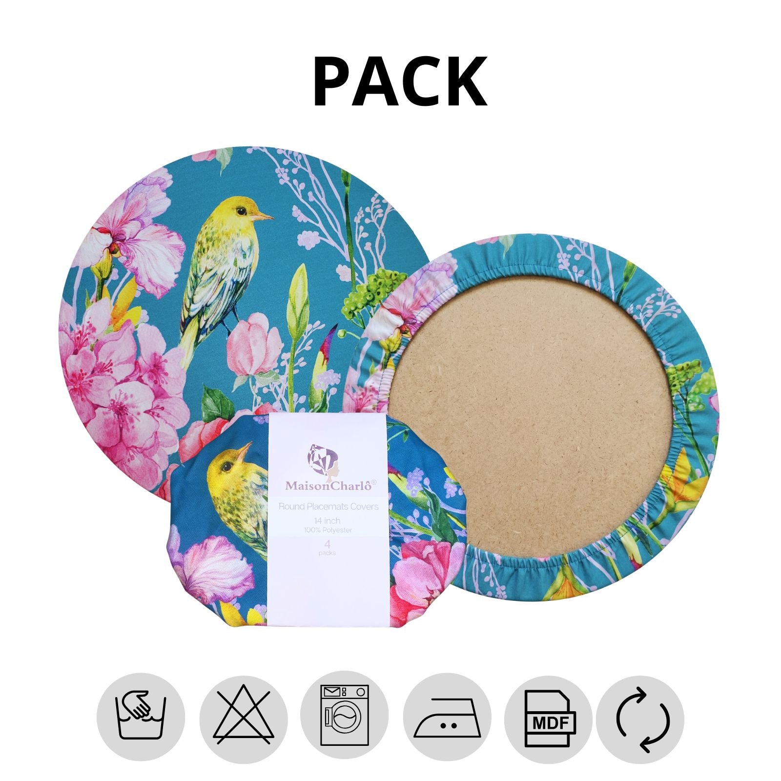 Conjunto de 4 Capas para Sousplats Redondos Pássaro Azul Versalhes 35,5 cm diâmetro