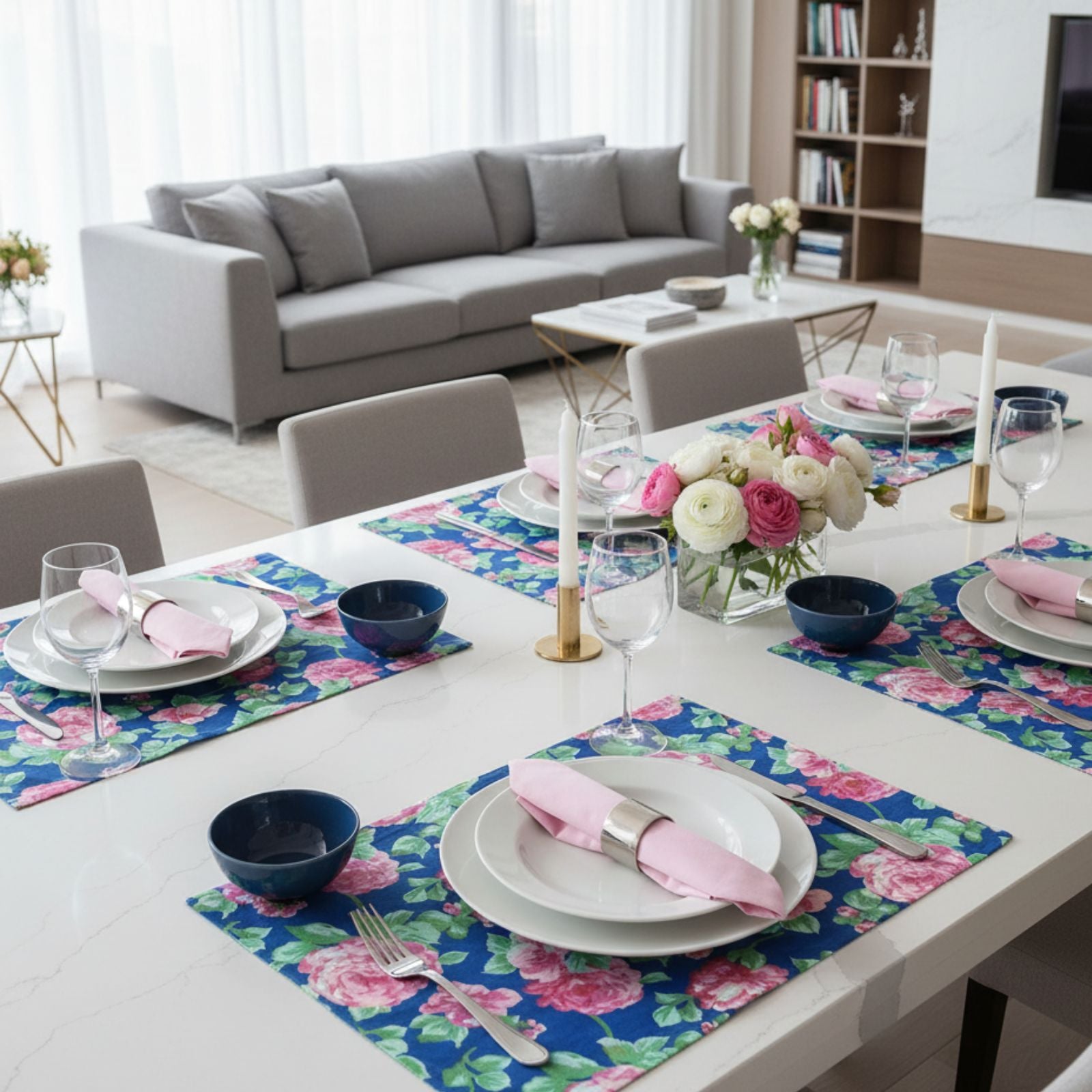 Charlo's Set of 4 Rectangular Placemats Celestial Floral 18