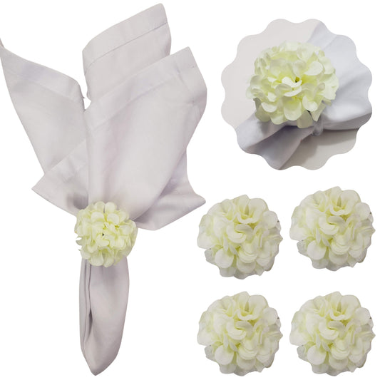 Charlo's Set of 4 Off White Flower Chrysanthemum Charm Napkin Rings for dining table decor