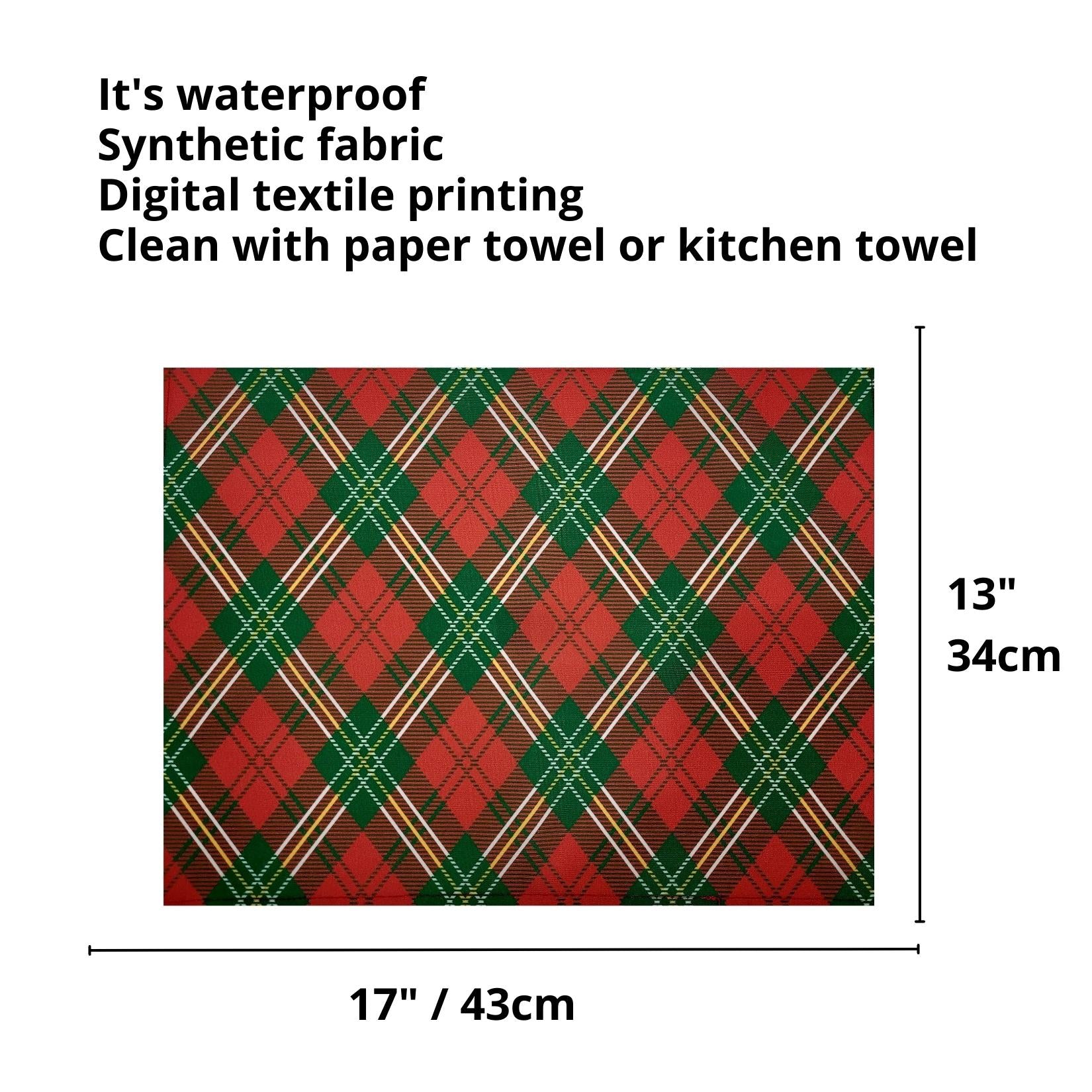 Set of 4 Placemats Christmas Plaid Cloth Waterproof 17