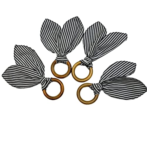 Maison Charlo | Anéis de Guardanapo Orelhas de Coelhinho, Conjunto de 4 | Decorações de Páscoa para Mesa | Listrado Preto