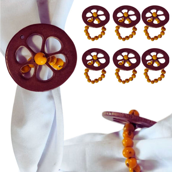 طقم مجوهرات BIOJewelry مكون من 6 حلقات من جوز الهند الأصفر الأمازوني وباباسو وآساي المصنوعة يدويًا لطاولة الطعام والحفلات