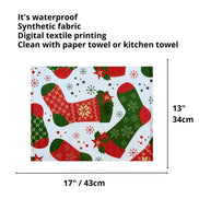 Conjunto de 4 Jogos Americanos de Tecido Impermeável com Meia de Papai Noel de Natal 43cm x 33cm - Vermelho