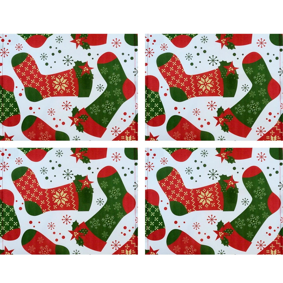 Conjunto de 4 Jogos Americanos de Tecido Impermeável com Meia de Papai Noel de Natal 43cm x 33cm - Vermelho