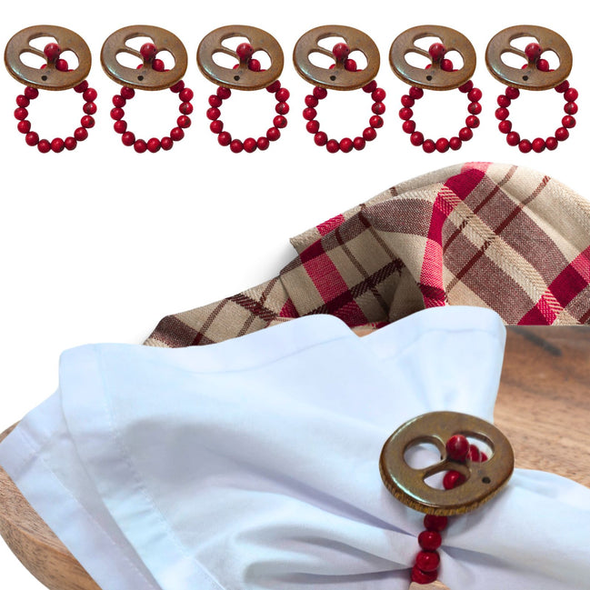 BIOJewelry Set of 6 Red Amazon Coconut Babacu Acai Napkin Rings Handmade for Dining Table, Parties