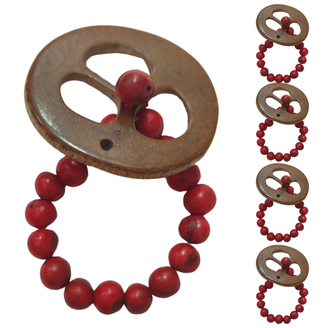 BIOJewelry Set of 6 Red Amazon Coconut Babacu Acai Napkin Rings Handmade for Dining Table, Parties