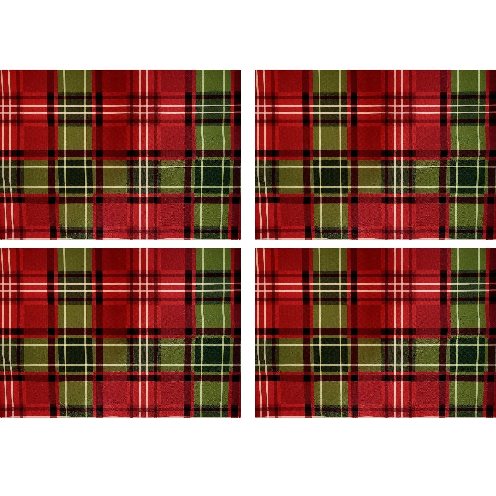 Set of 4 Placemats Christmas Plaid Cloth Waterproof 17