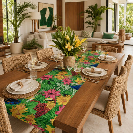 Charlo's Macaw Table Runner Green Yellow 18" x 59"