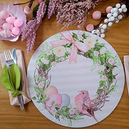 Set of 4 Easter Striped Bird Rose Covers for Round Placemats 14