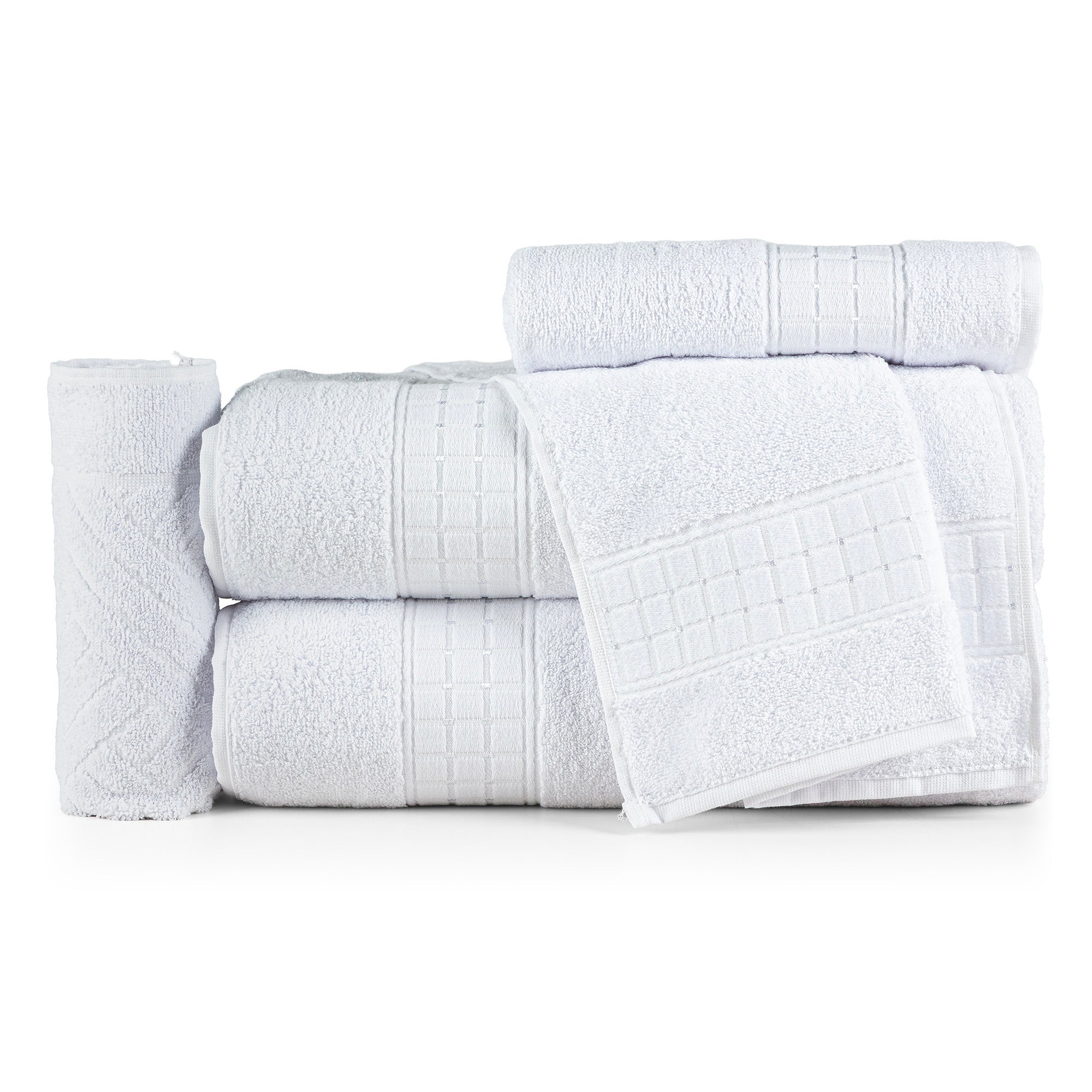 5-Piece Cotton Towel Set White Class – Bath, Hand & Bath Mat 450 GSM Soft Absorbent