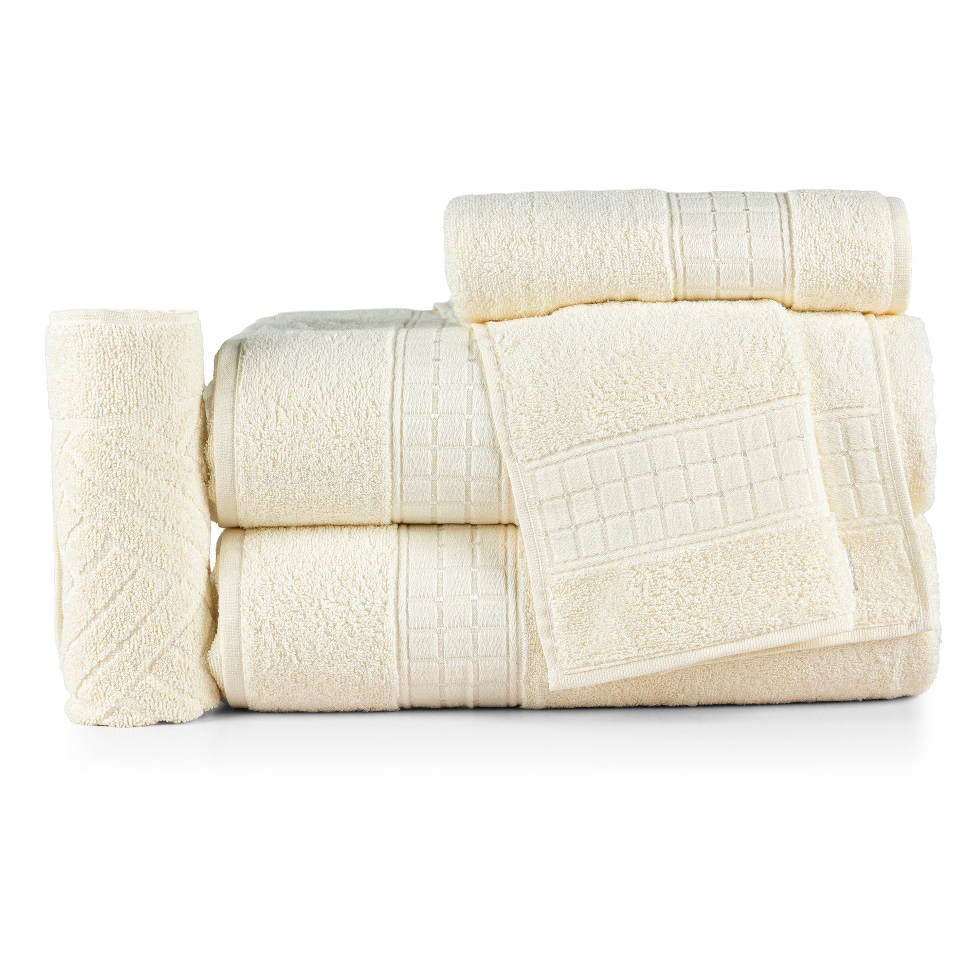 5-Piece Cotton Towel Set White Class – Bath, Hand & Bath Mat 450 GSM Soft Absorbent