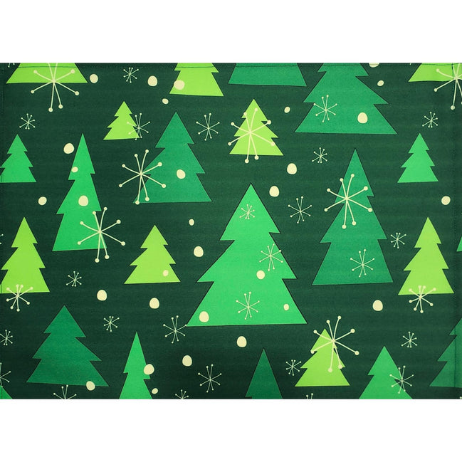 Set of 4 Placemats Christmas Tree Cloth Waterproof 17" by 13"  - Green