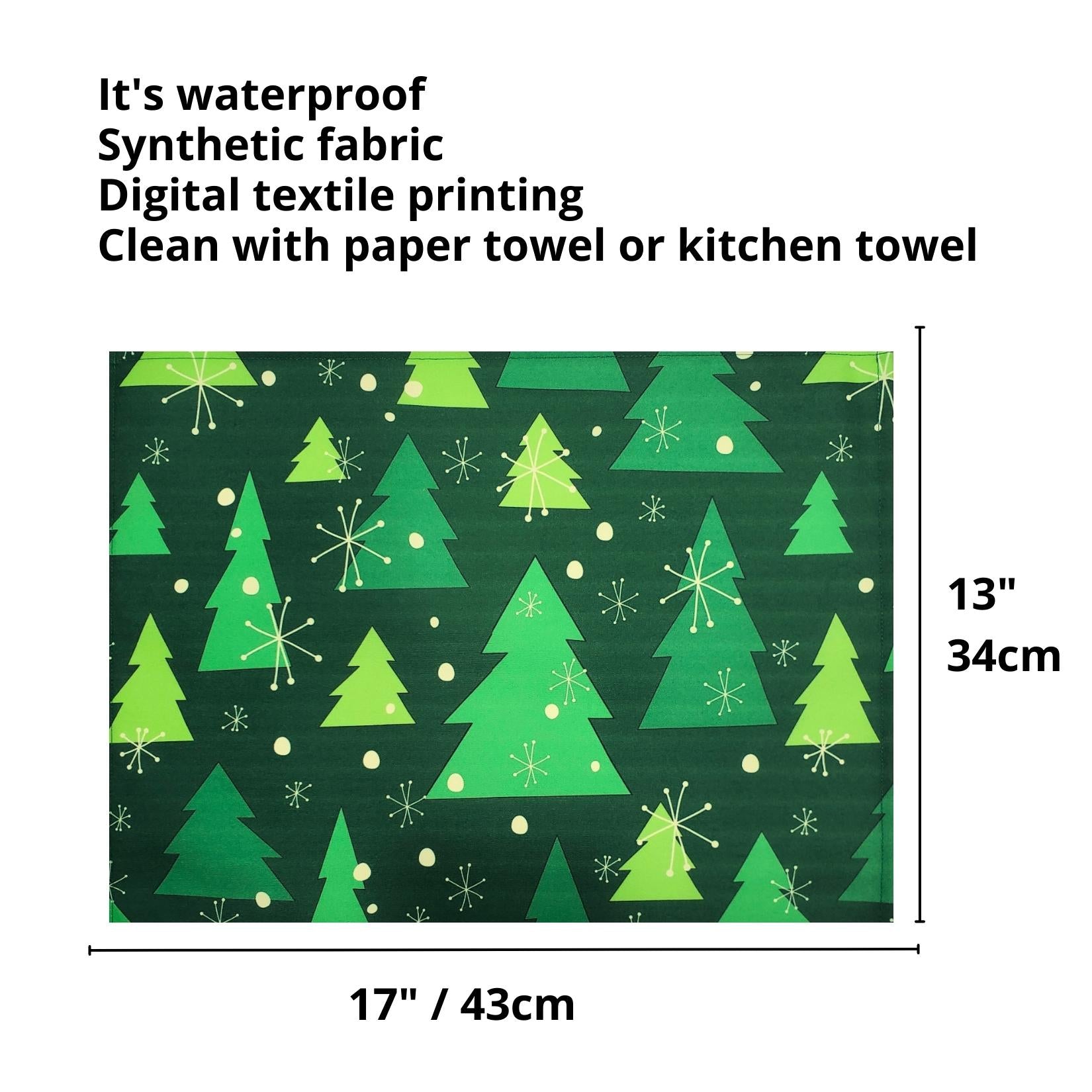 Set of 4 Placemats Christmas Tree Cloth Waterproof 17