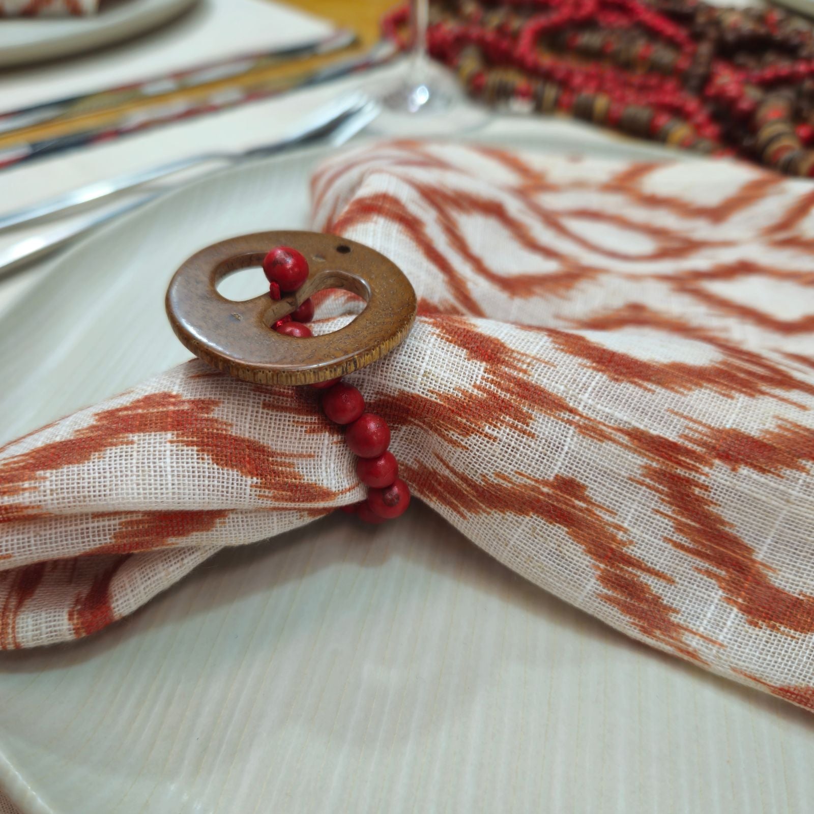 BIOJewelry Set of 6 Red Amazon Coconut Babacu Acai Napkin Rings Handmade for Dining Table, Parties
