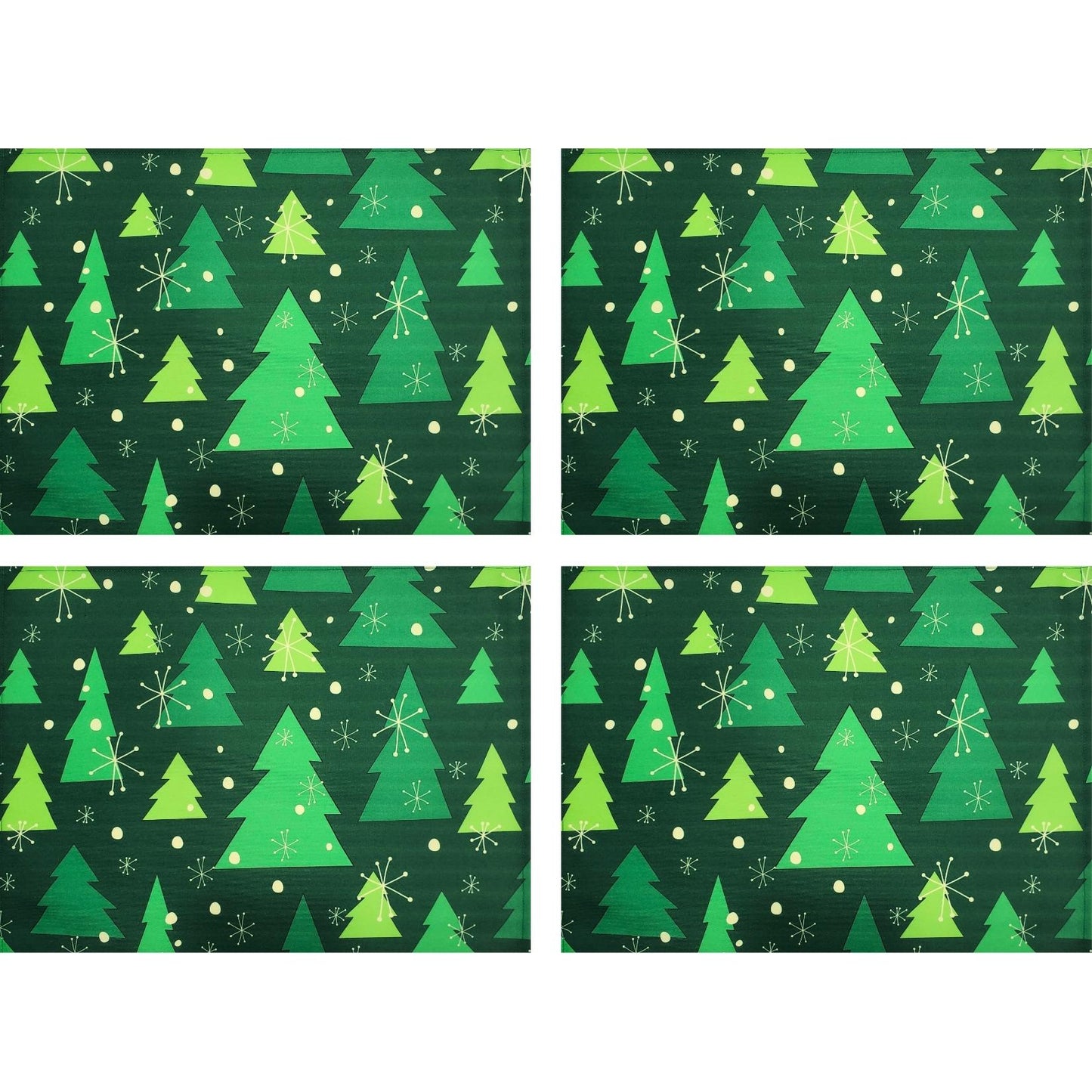 Set of 4 Placemats Christmas Tree Cloth Waterproof 17" by 13"  - Green