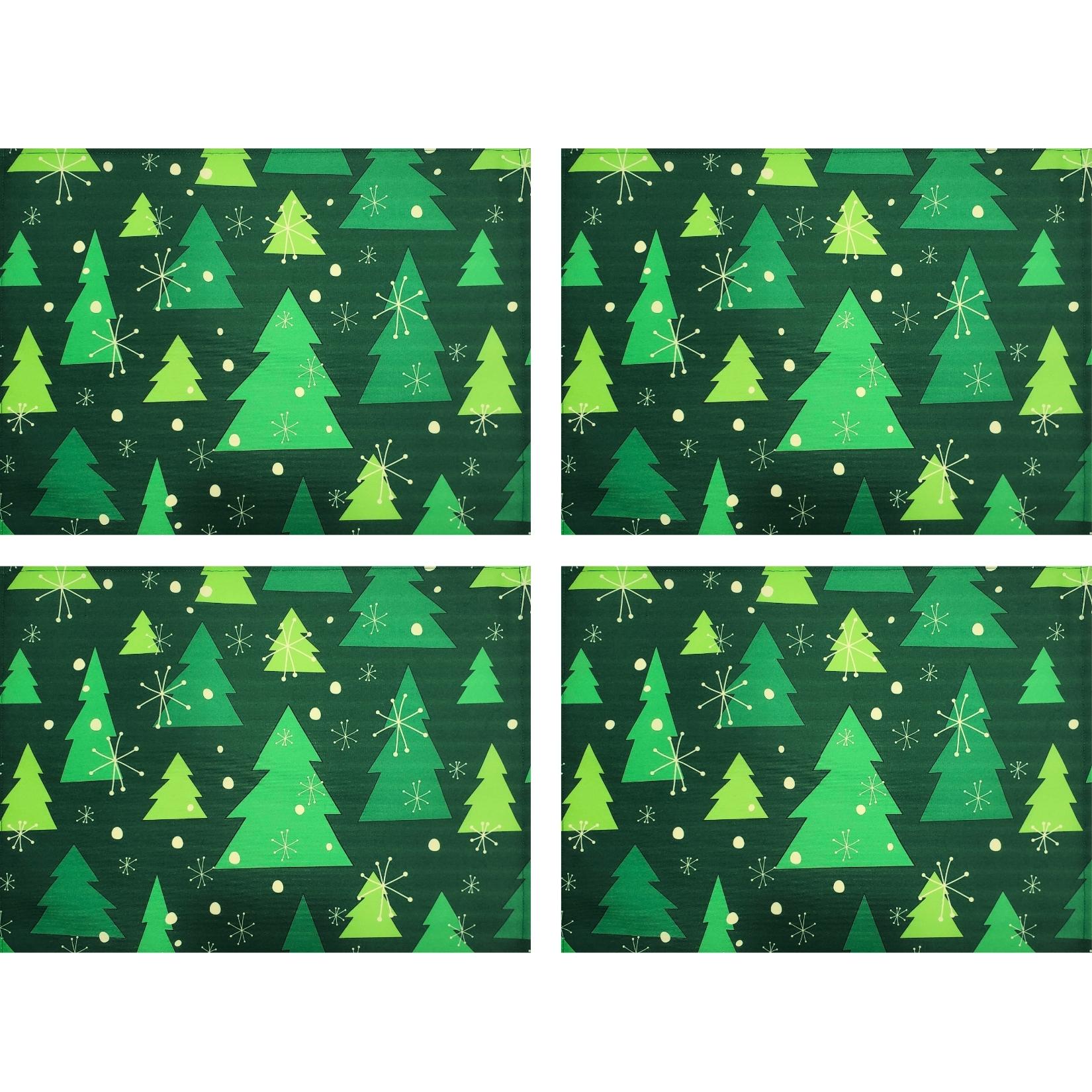 Set of 4 Placemats Christmas Tree Cloth Waterproof 17