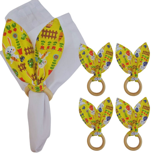 Maison Charlo | Easter Set of 4 Fun Yellow Bunny Ears Napkin Rings | Dining Table Decor