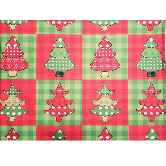Set of 4 Placemats Christmas Tree Patchwork Cloth Waterproof 17" by 13" - Red