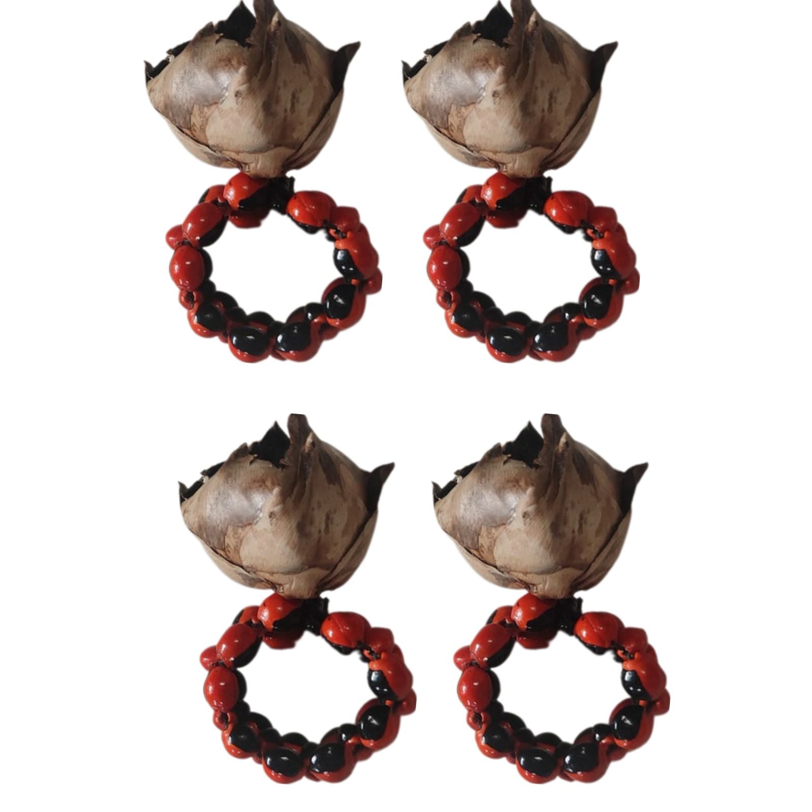Conjunto de 4 anéis de guardanapo BIOJewelry de casca de coco de babaçu açaí feitos à mão para mesa de jantar