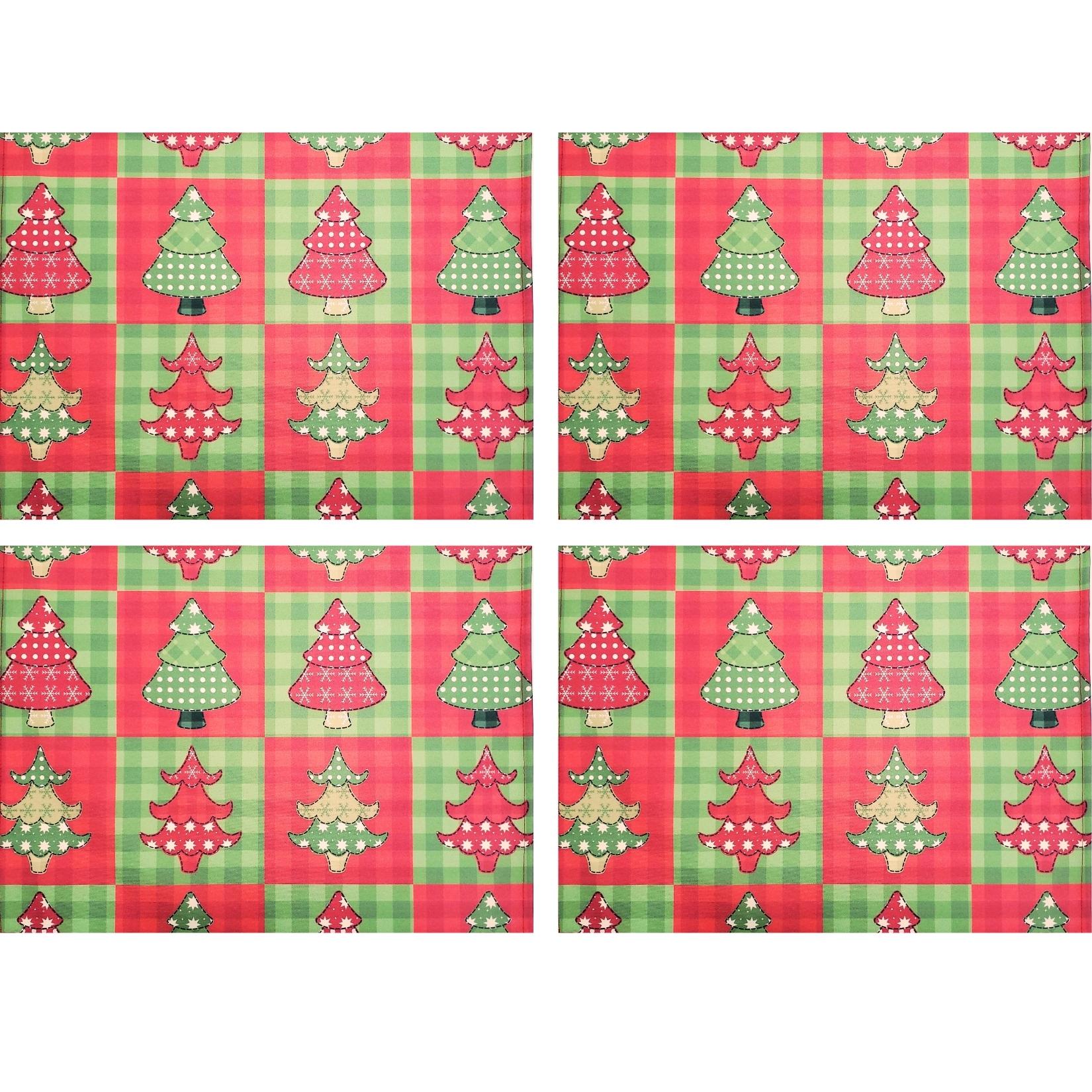 Set of 4 Placemats Christmas Tree Patchwork Cloth Waterproof 17