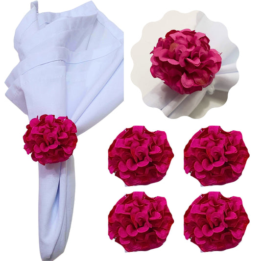 Charlo's Set of 4 Pink Flower Chrysanthemum Charm Napkin Rings for dining table decor