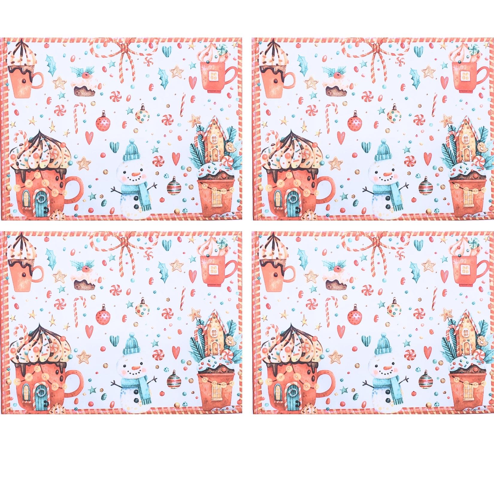 Set of 4 Placemats Christmas Candy Cloth Waterproof 17