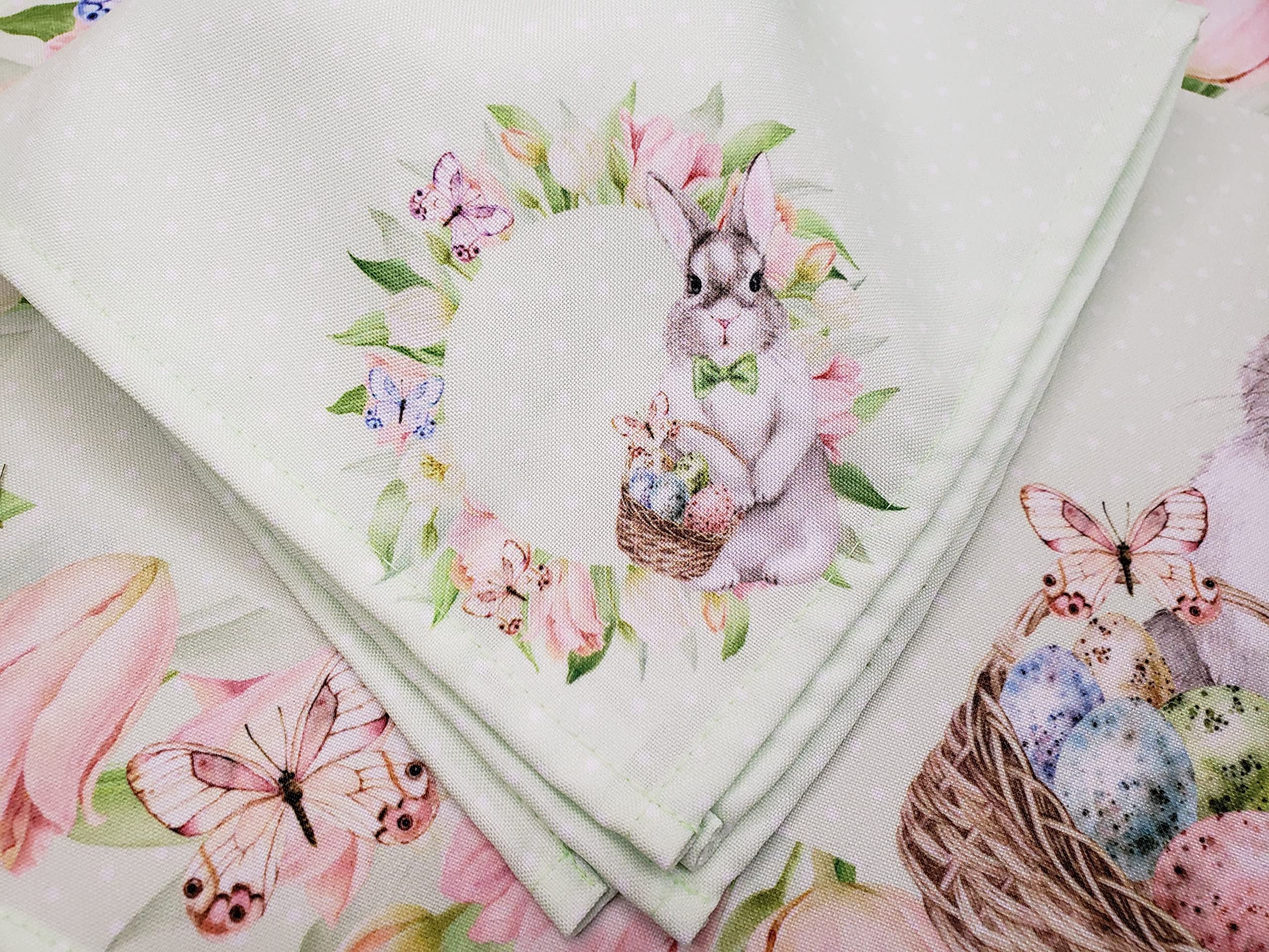 Guardanapos de Pano de Páscoa da Charlo Coelhinho Pontilhado Verde Reutilizáveis Macios Duráveis