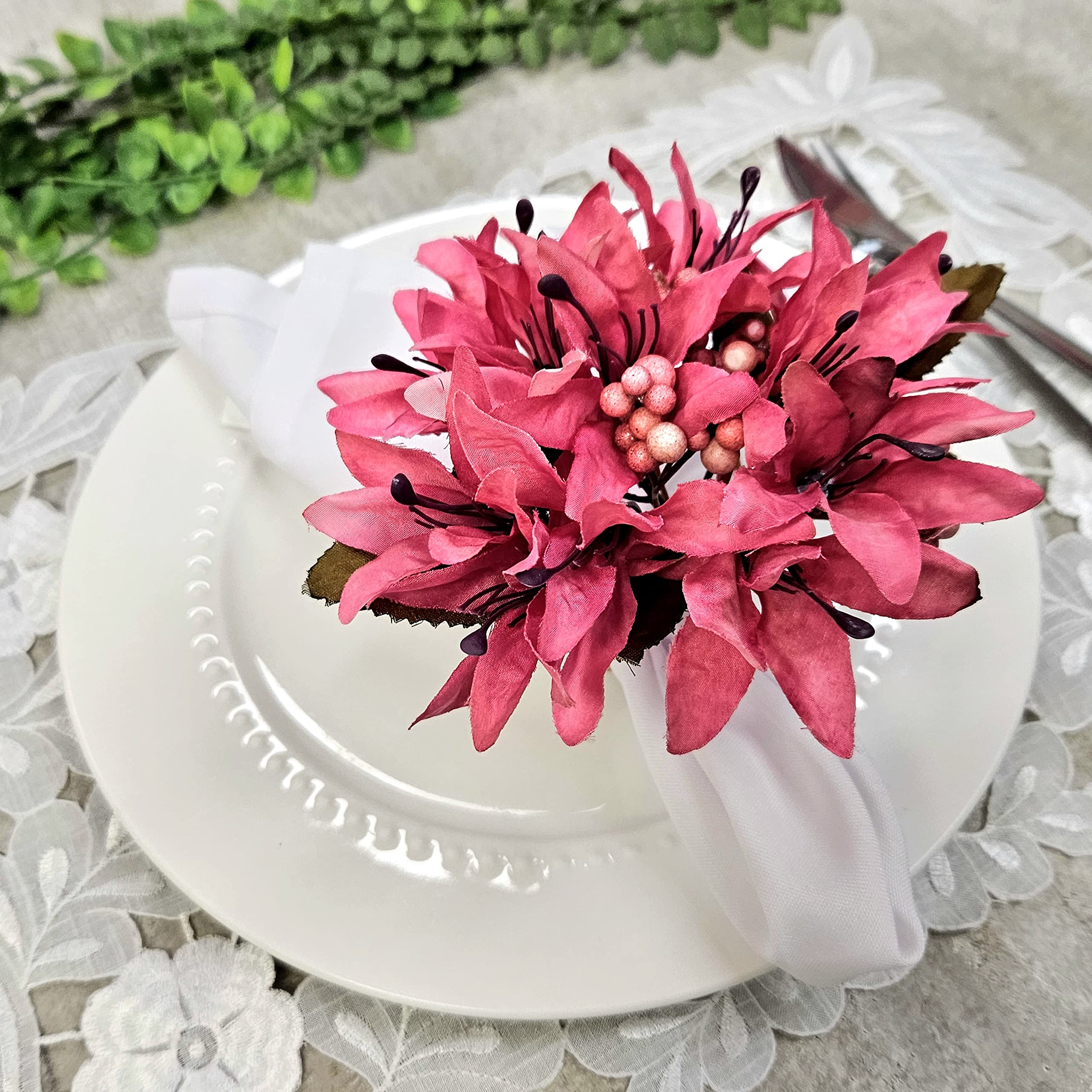 Maison Charlo Conjunto de 4 Anéis de Guardanapo de Flores Lírios Rosa Celebração