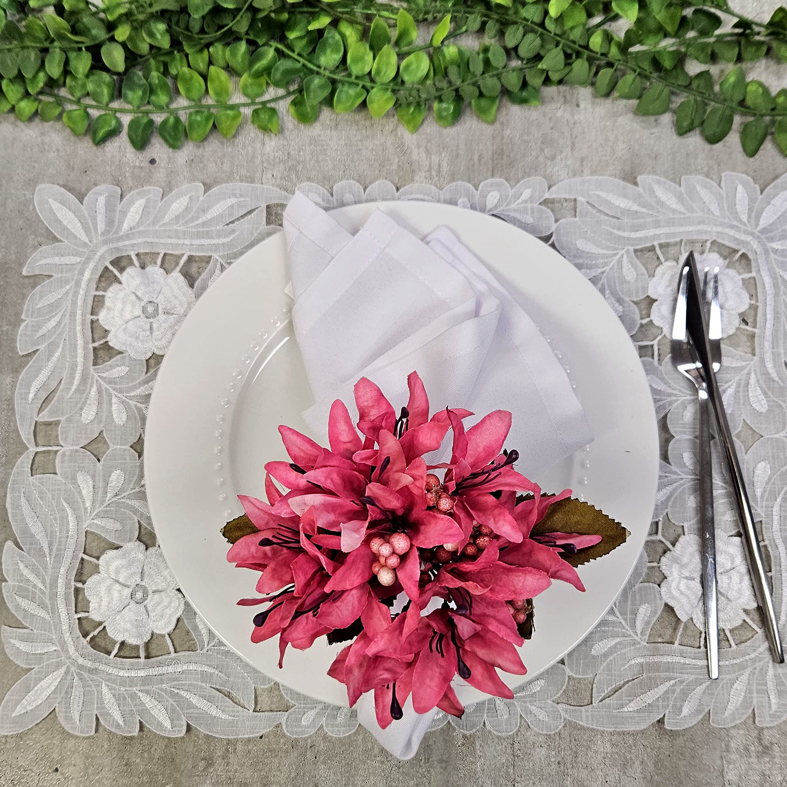 Maison Charlo Conjunto de 4 Anéis de Guardanapo de Flores Lírios Rosa Celebração