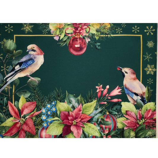 Set of 4 Placemats Christmas Bird Cloth Waterproof 17" by 13" -  Green