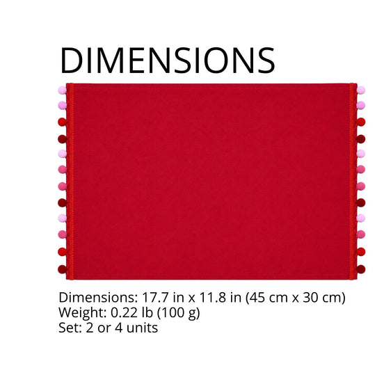 Charlo’s Set of 4 Rectangular Placemats Pom Pom Red 18" x 12"