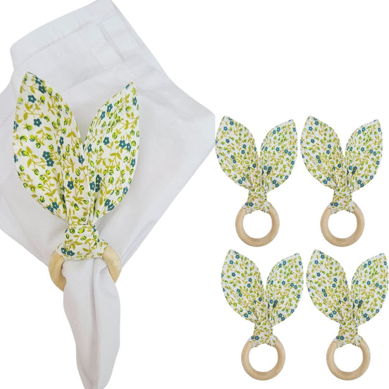 Maison Charlo | Anéis de Guardanapo Orelhas de Coelhinho de Limão Floral Conjunto de 4 Peças | Decoração de Mesa de Jantar