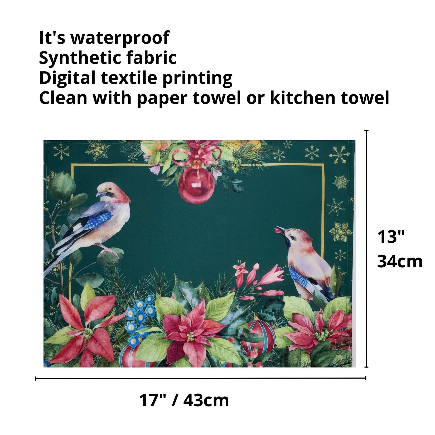Set of 4 Placemats Christmas Bird Cloth Waterproof 17